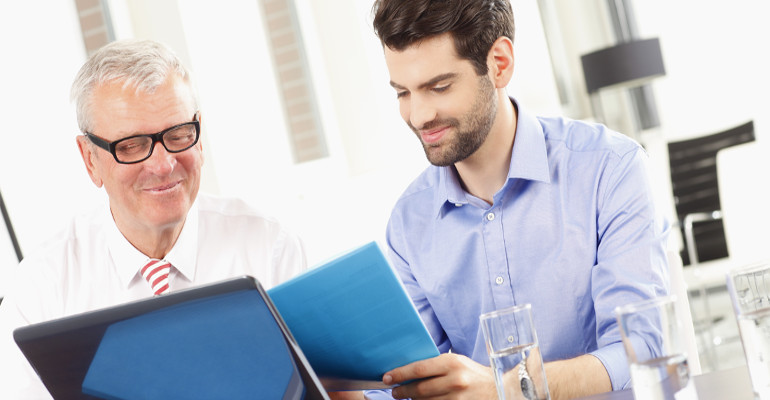 Business man in suit choosing power company